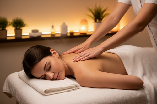 Client receiving back massage